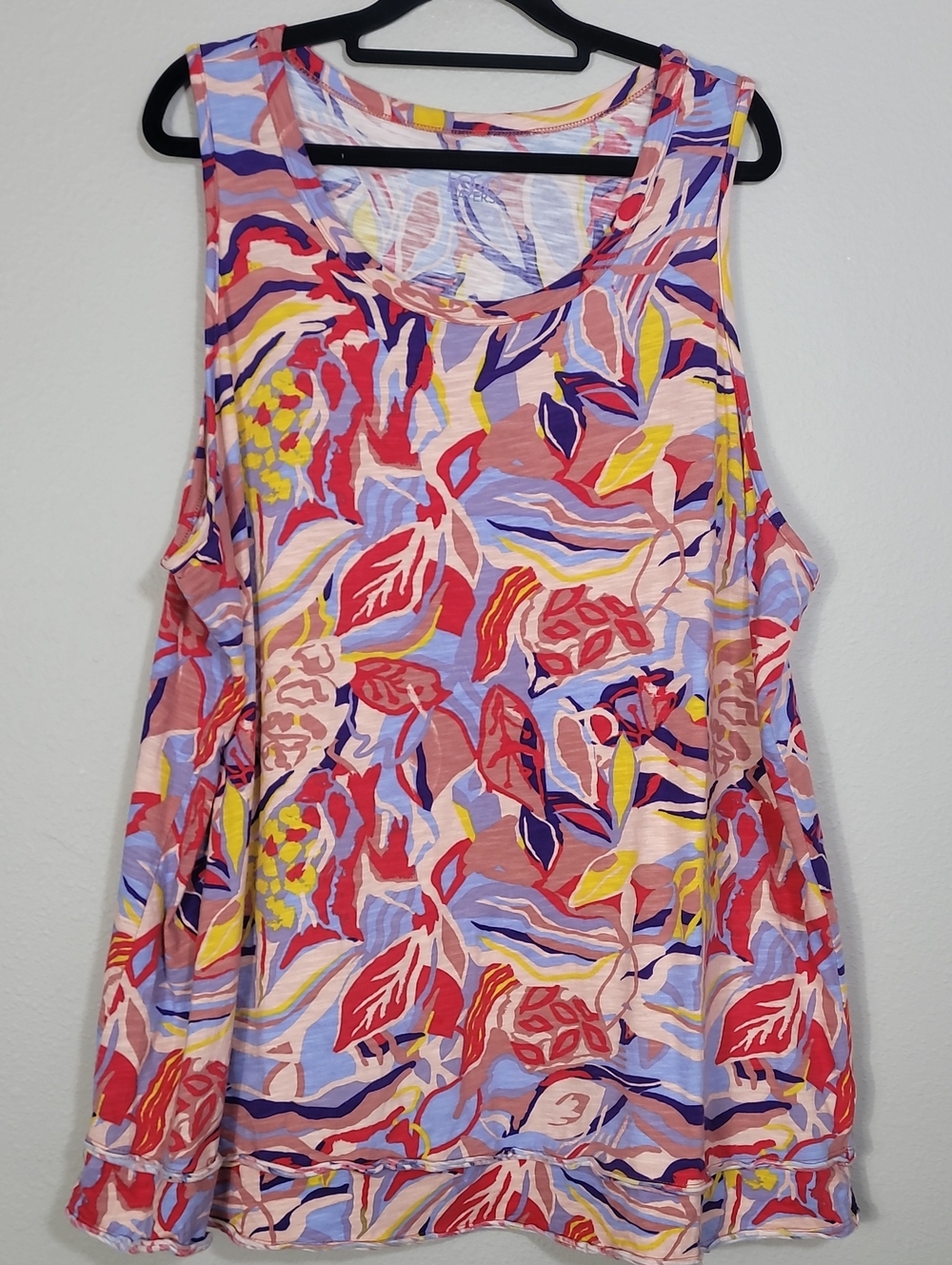 LOGO Lori Goldstein Layers Tropical Print Tank Top Size 2X